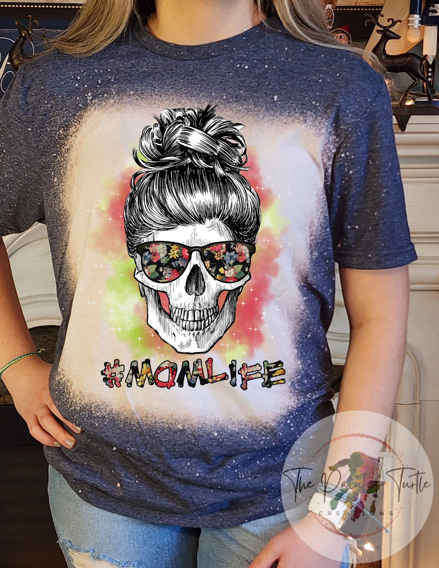 MomLife Colorful Skeleton Messy Bun- Sublimation Shirt