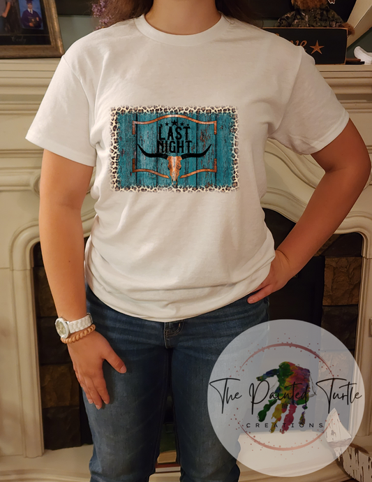 Last Night Morgan Wallen Inspired - Bull Skull - Blue Wood - Sublimation Shirt