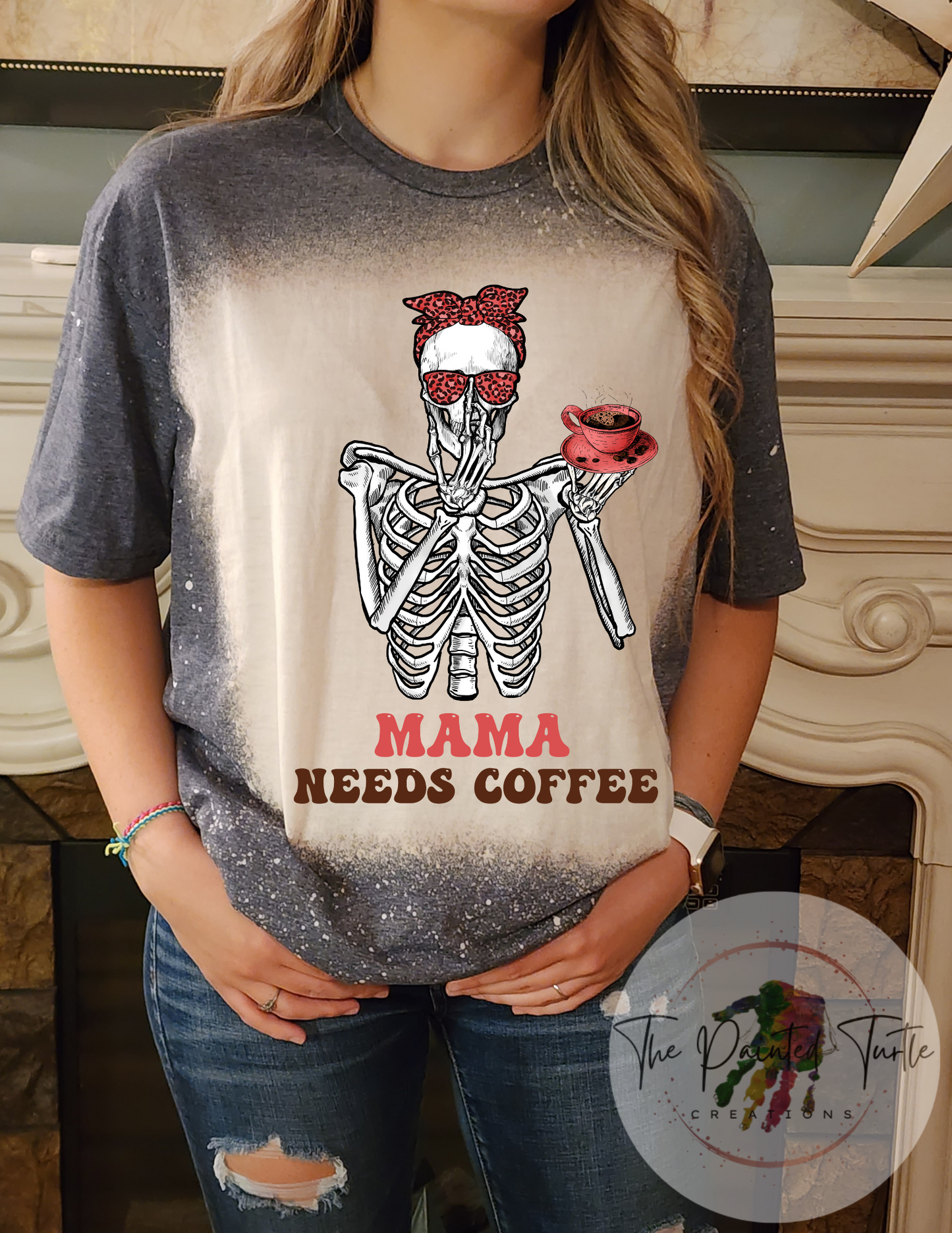 Momma Needs Coffee Skeleton Messy Bun-Sublimation Shirt