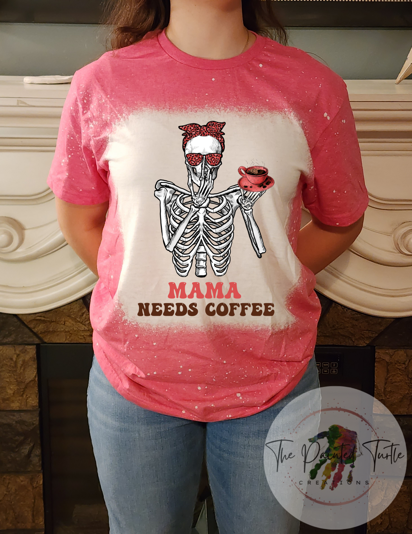 Momma Needs Coffee Skeleton Messy Bun-Sublimation Shirt