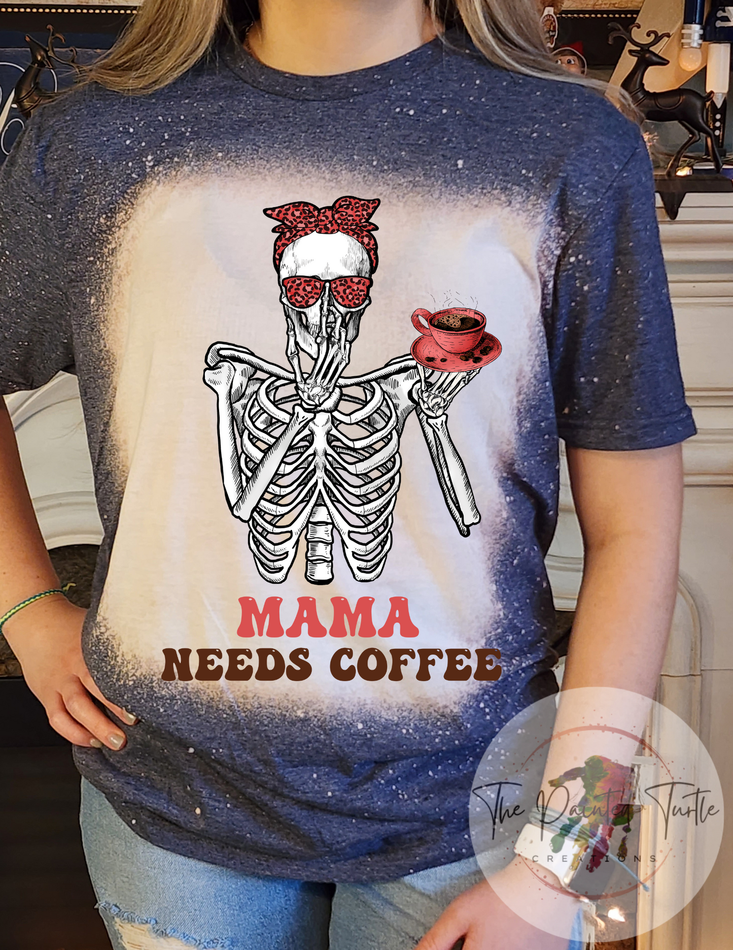 mama needs coffee skeleton messy bun sublimation shirt
