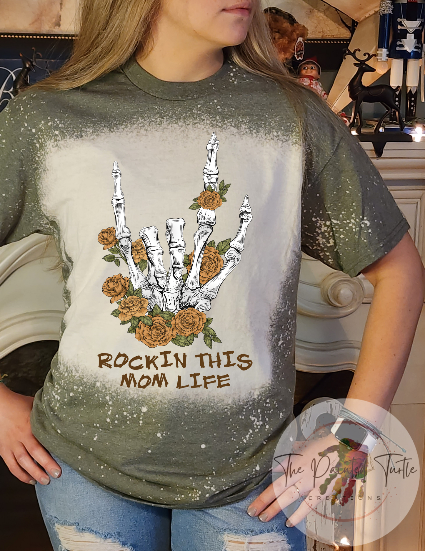 rockin this mom life skeleton hand bleached shirt sublimation shirt