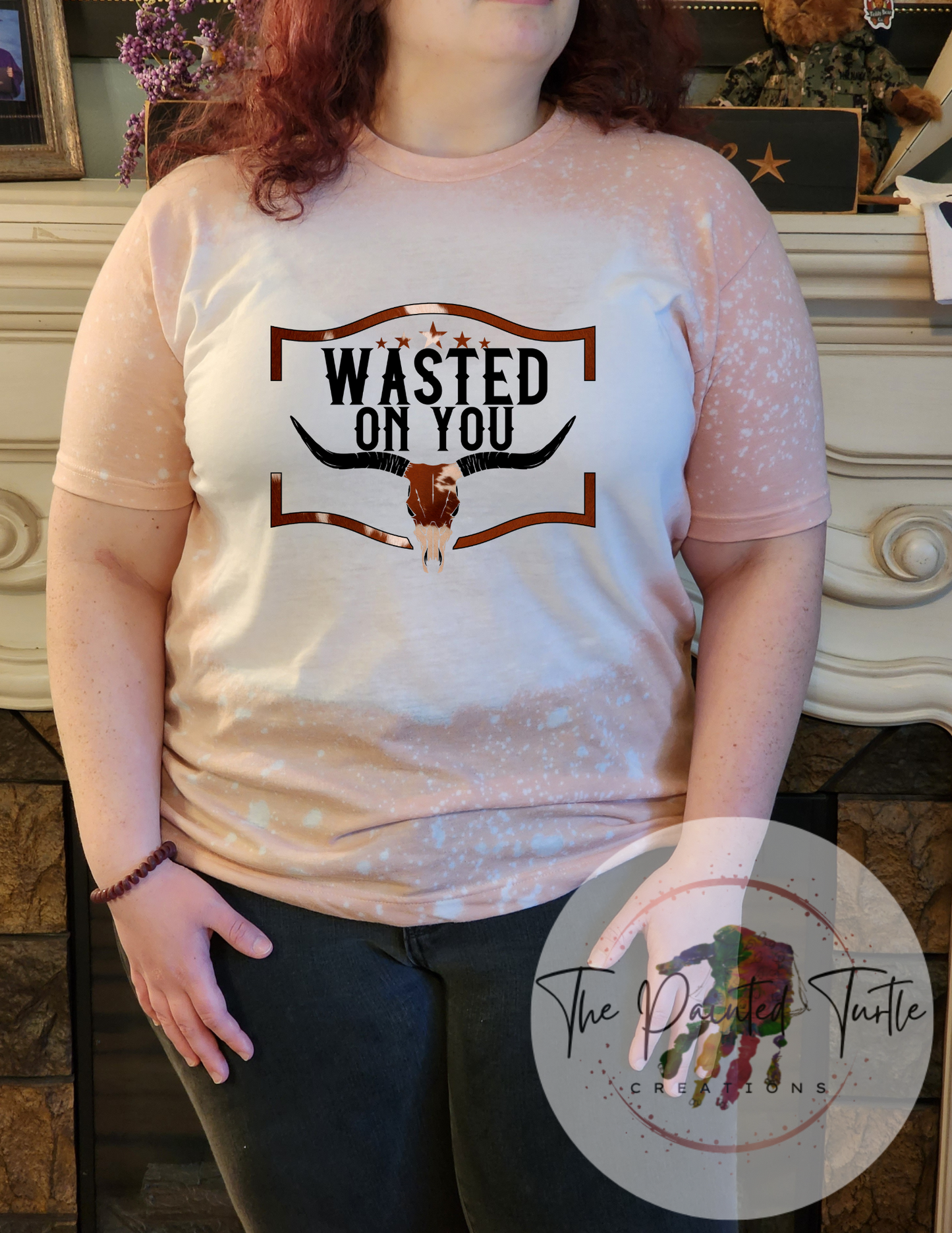 Wasted On You Cowhide Bull Skull - Sublimation Shirt
