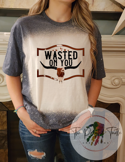 Wasted On You Cowhide Bull Skull - Sublimation Shirt
