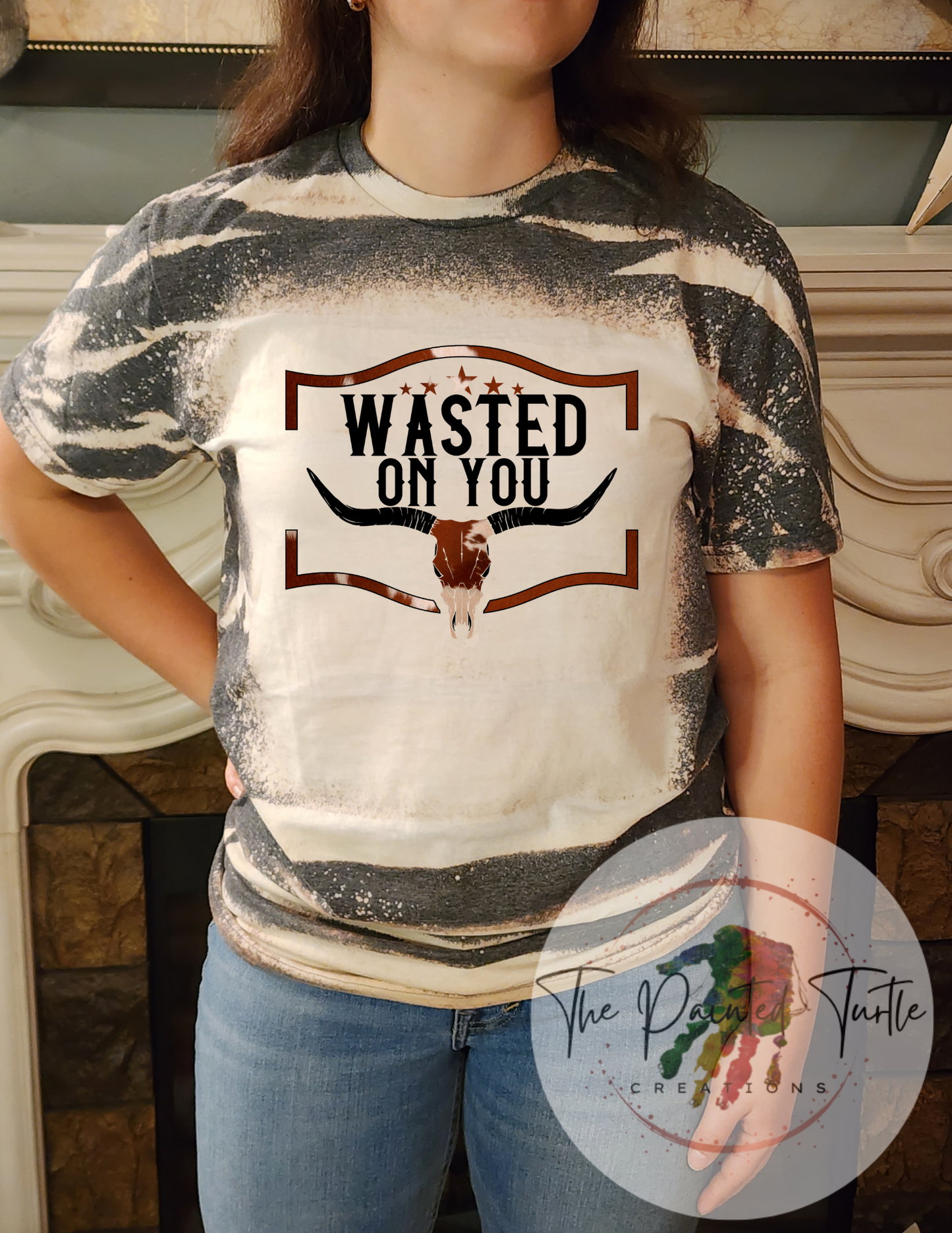 Wasted On You Cowhide Bull Skull - Sublimation Shirt