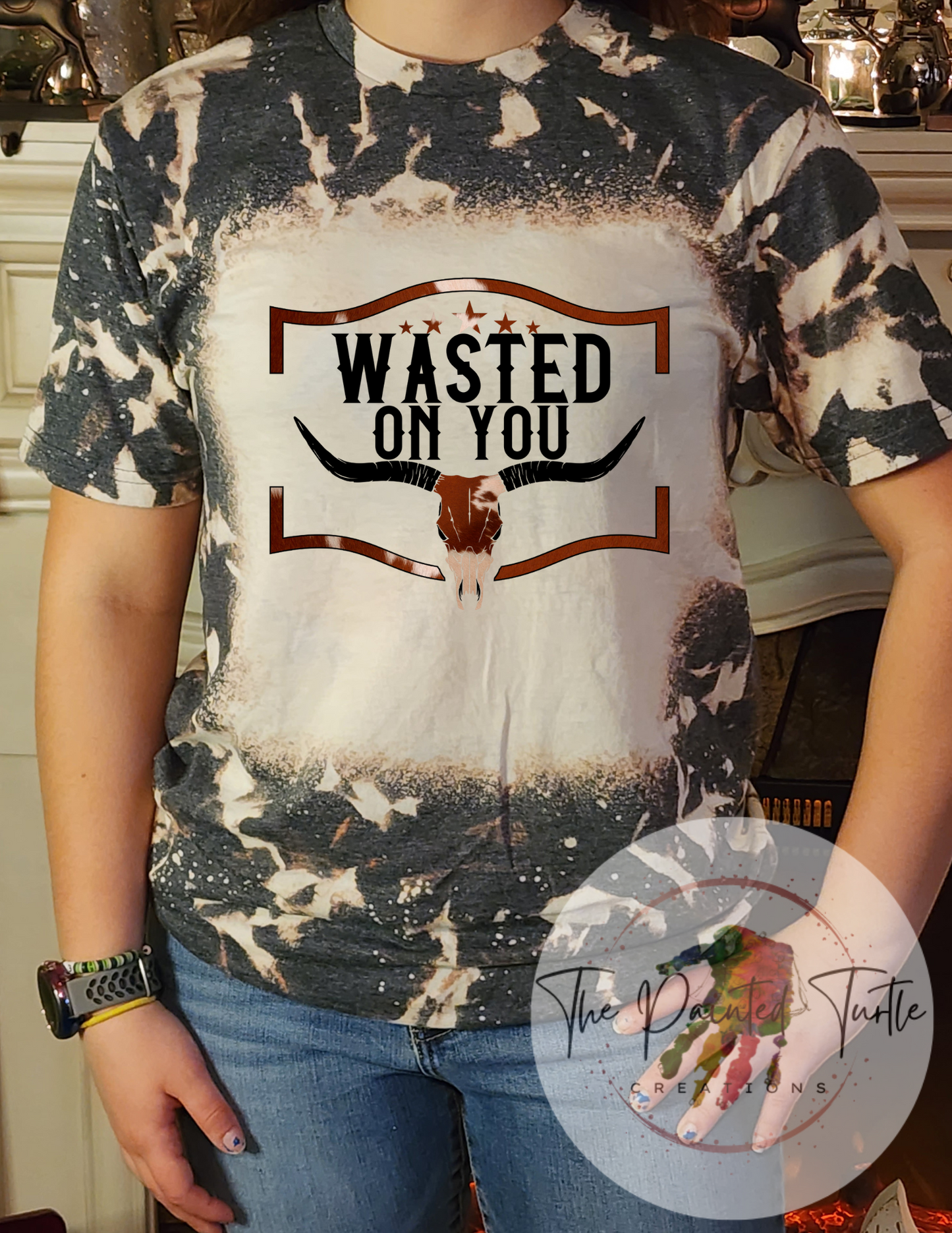 Wasted On You Cowhide Bull Skull - Sublimation Shirt
