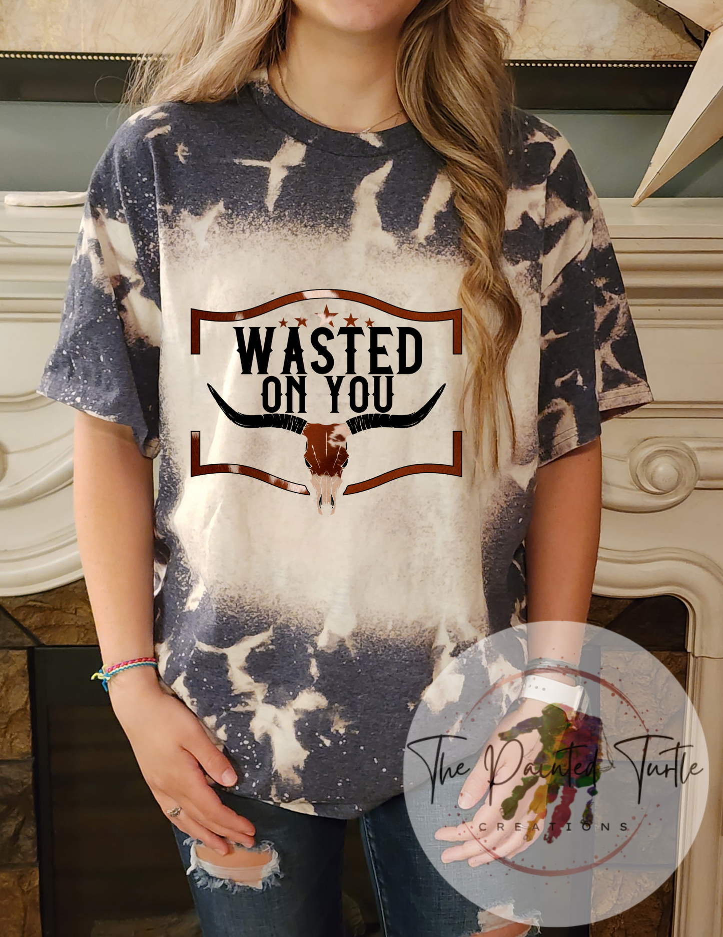 Wasted On You Cowhide Bull Skull - Sublimation Shirt