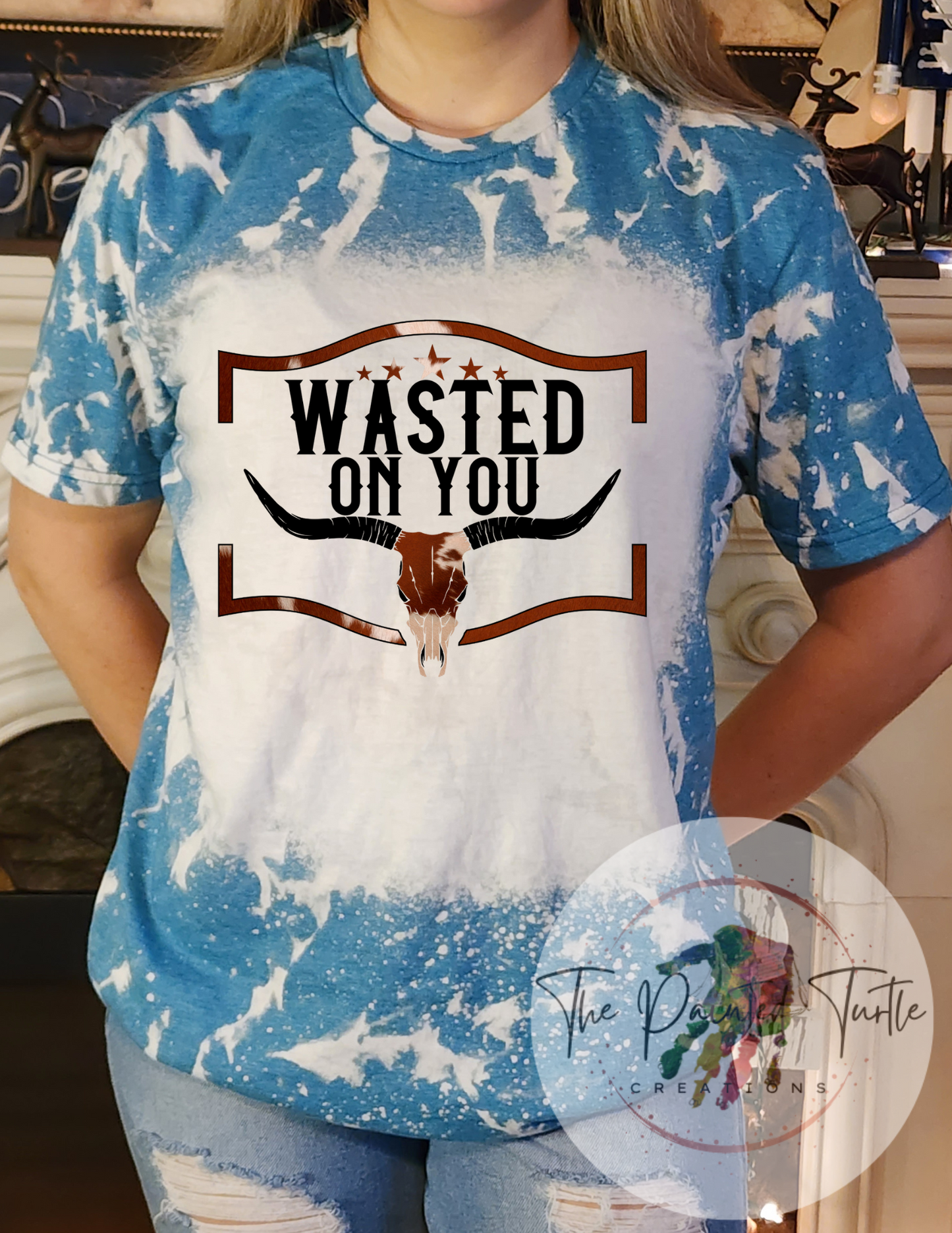 Wasted On You Cowhide Bull Skull - Sublimation Shirt