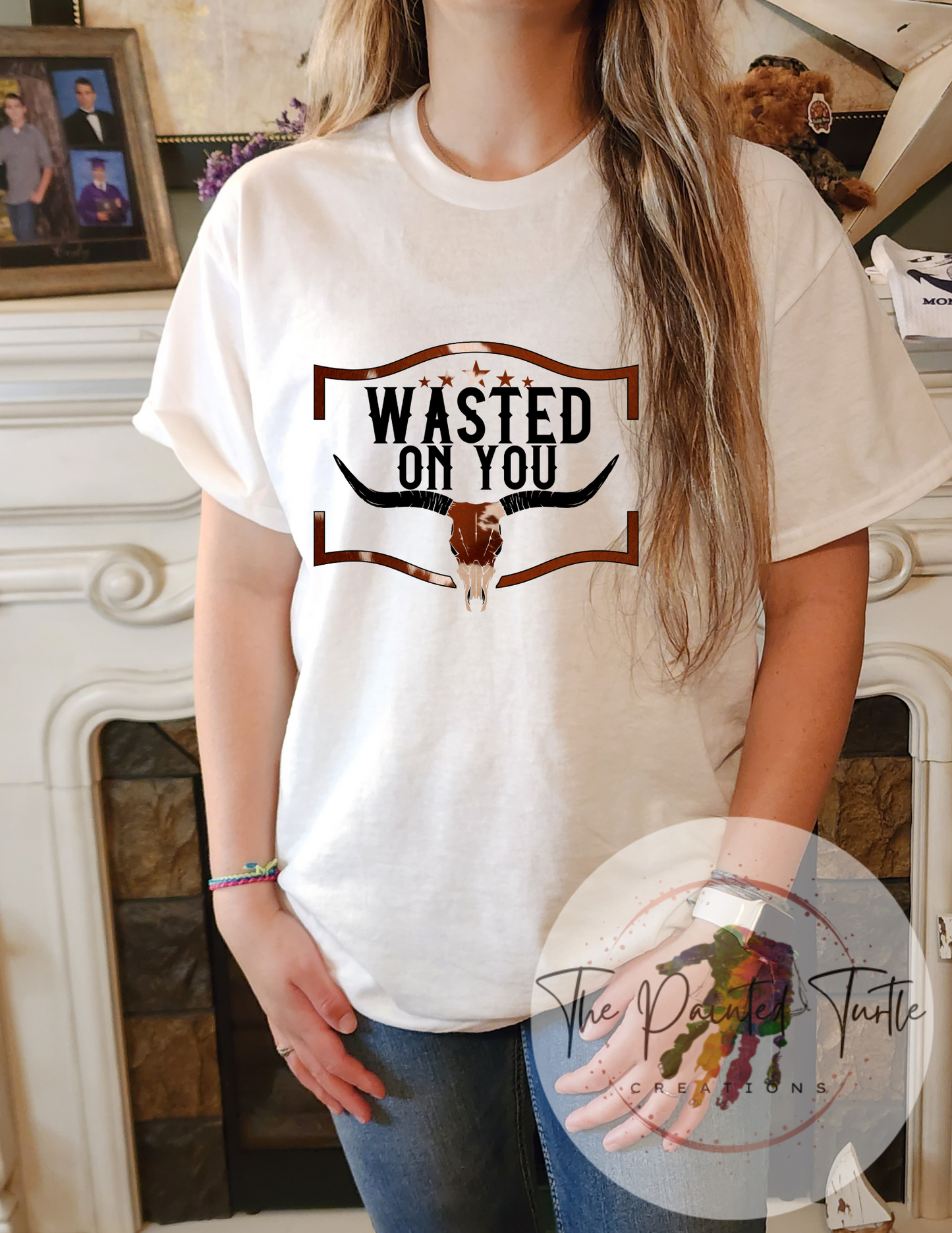 Wasted On You Cowhide Bull Skull - Sublimation Shirt