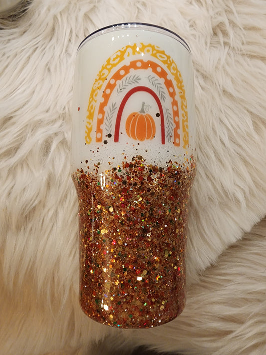 fall pumpkin boho rainbow glitter stainless steel tumbler