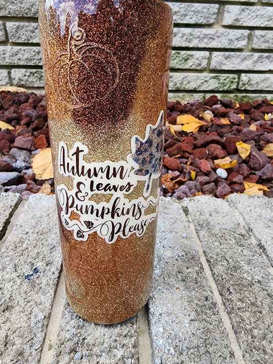 fall tumbler autumn leaves and pumpkins please glitter tumbler stainless steel tumbler