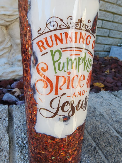 Fall - Running on Pumpkin Spice and Jesus Stainless Steel Tumbler