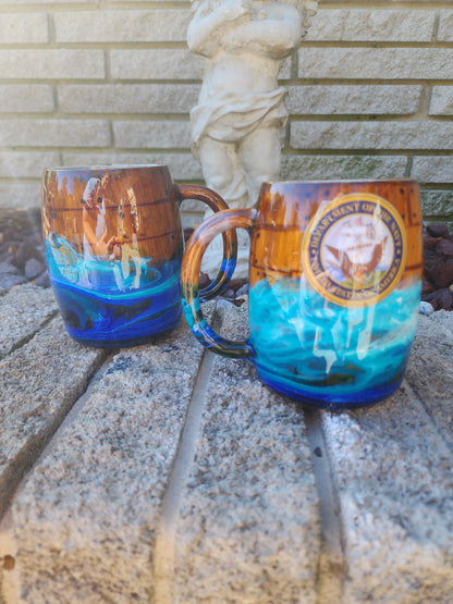 Navy - Ship with Ocean Waves -  Stainless Steel Tumbler