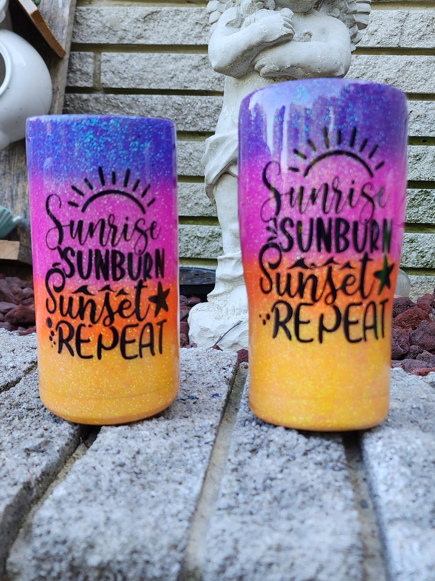 sunrise sunburn sunset repeat stainless steel tumbler and stainless steel can koozie