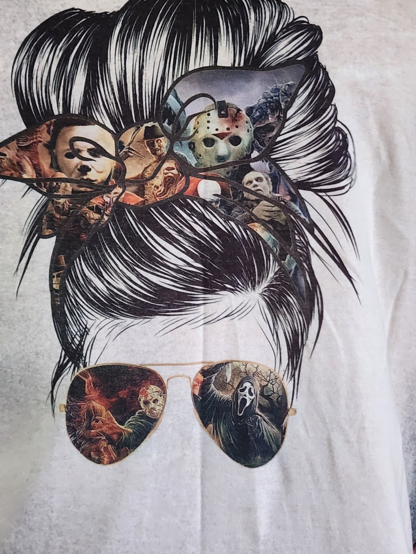 Halloween Messy Bun - Horror Characters - Halloween Horror - Halloween - Sublimation Shirt