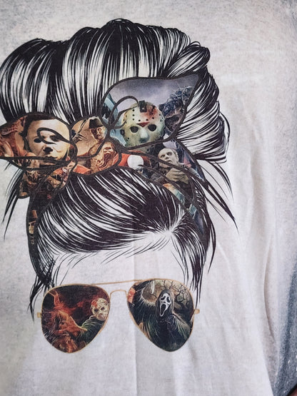 Halloween Messy Bun - Horror Characters - Halloween Horror - Halloween - Sublimation Shirt