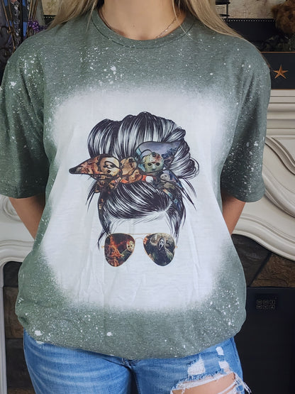 Halloween Messy Bun - Horror Characters - Halloween Horror - Halloween - Sublimation Shirt