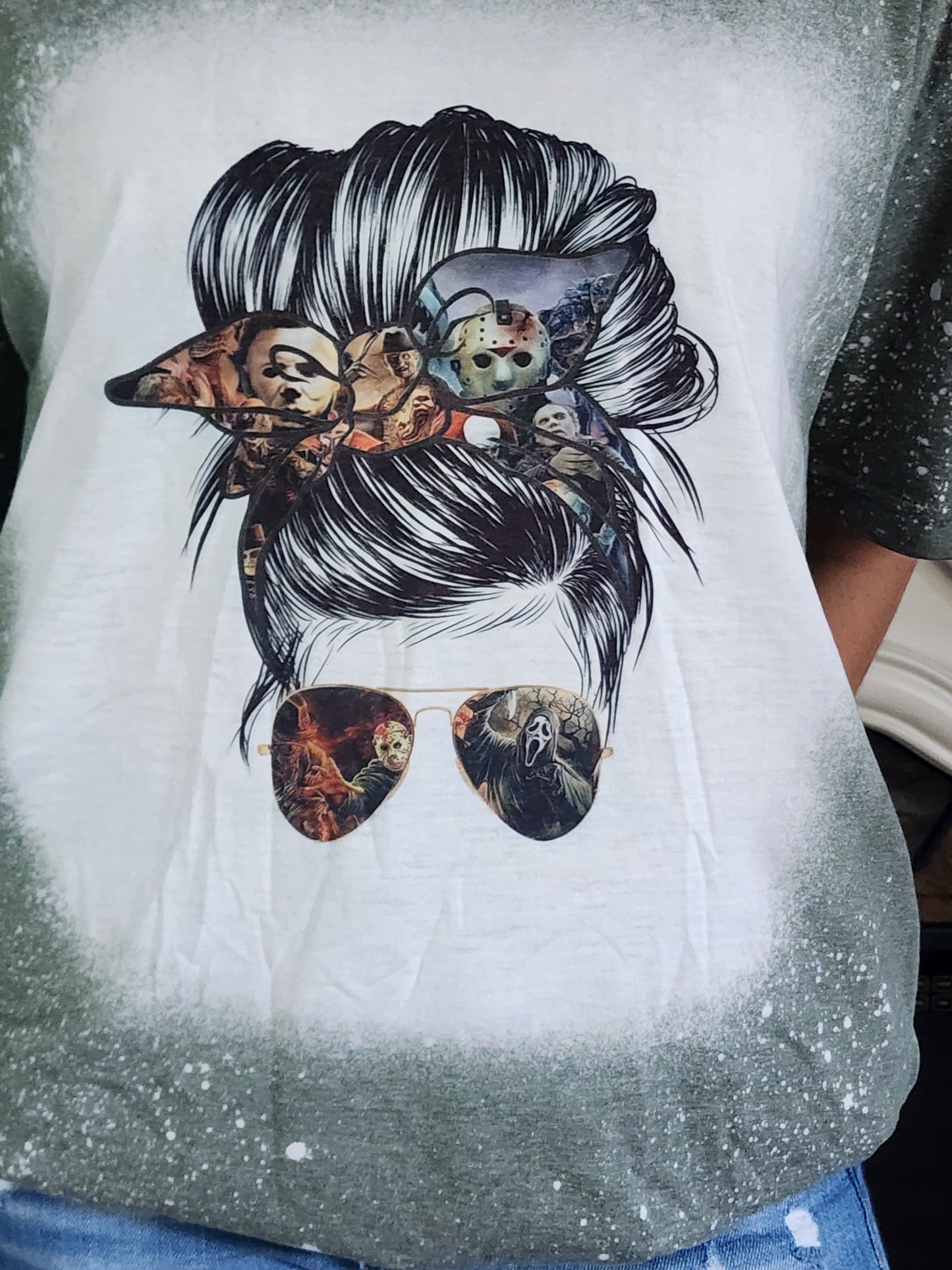 Halloween Messy Bun - Horror Characters - Halloween Horror - Halloween - Sublimation Shirt