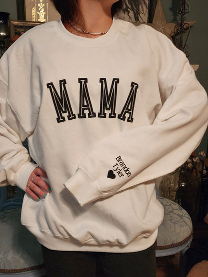 Personalized Mama Sweatshirt with Kids Names on Sleeve - New Mom Gift - Christmas Gift - Birthday Gift for Mom - Minimalist Cool Mom Sweatshirt - Mothers Day Gift - Gift for Her