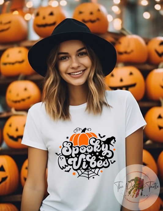 spooky vibes ghost pumpkin spiderweb halloween sublimation shirt