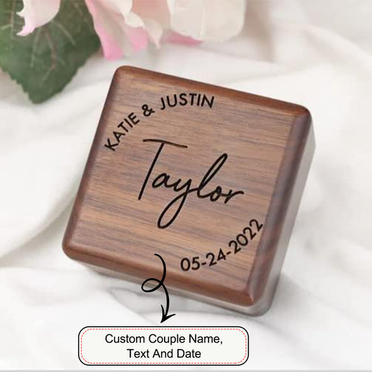 Square Wood Double Ring Box, Custom Wood Engraved Ring Box, Wedding Ring Box, Personalized Ring Box