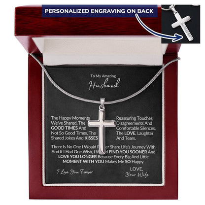 to my amazing husband, snake chain cross necklace, cross pendant, stainless steel pendant, cross faith necklace, men's gifts, men's jewelry, gift for husband, anniversary gift