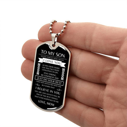 To My Son - Personalized Dog Tag - Necklace - Ball Chain Necklace - Gift for Son - Gift from Mom - Men's Jewelry