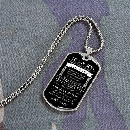 To My Son - Personalized Dog Tag - Necklace - Ball Chain Necklace - Gift for Son - Gift from Mom - Men's Jewelry