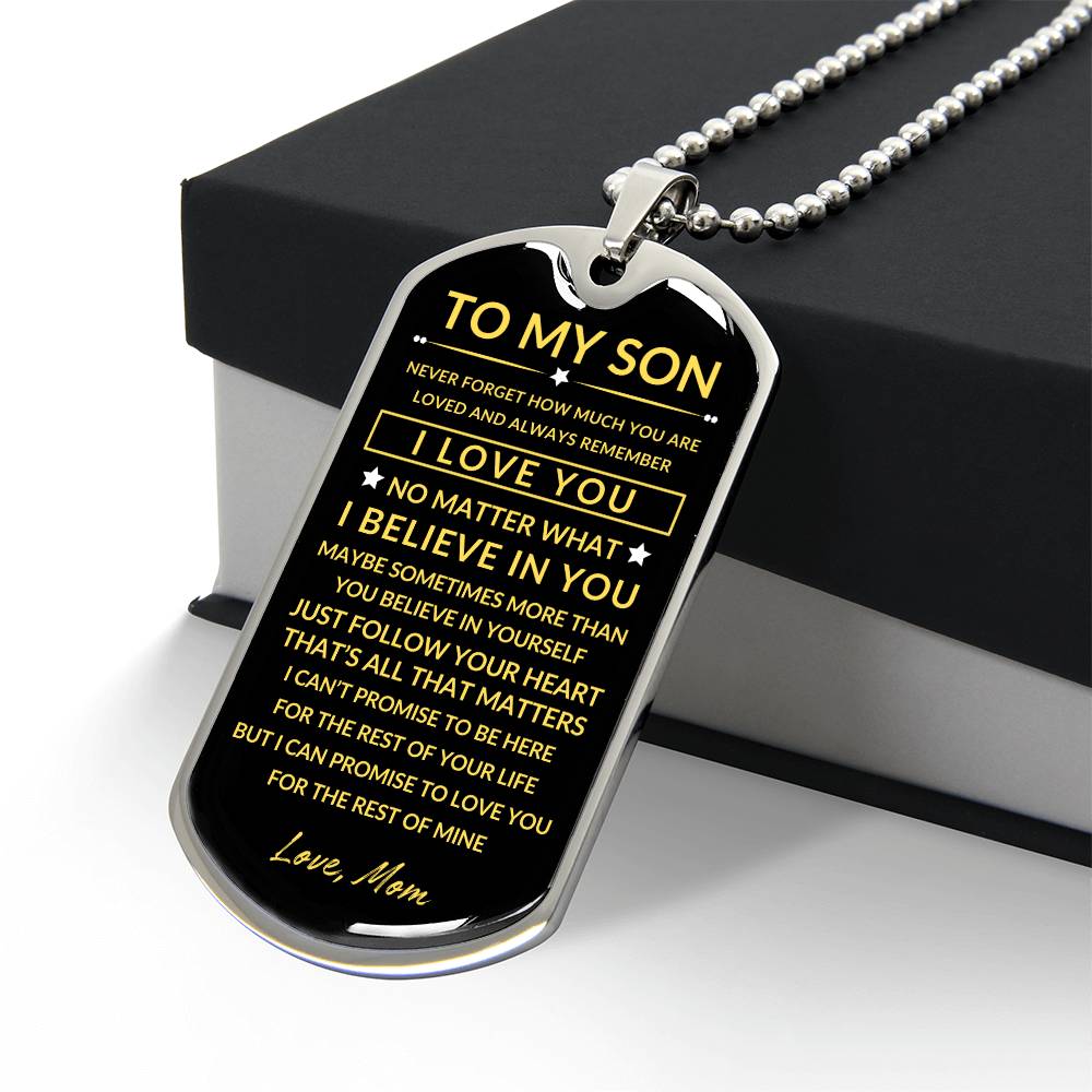 To My Son - Personalized Dog Tag - Necklace - Ball Chain Necklace - Gift for Son - Gift from Mom - Men's Jewelry