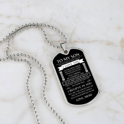 To My Son - Personalized Dog Tag - Necklace - Ball Chain Necklace - Gift for Son - Gift from Mom - Men's Jewelry