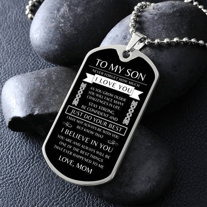 To My Son - Personalized Dog Tag - Necklace - Ball Chain Necklace - Gift for Son - Gift from Mom - Men's Jewelry