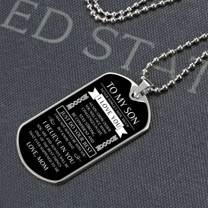 To My Son - Personalized Dog Tag - Necklace - Ball Chain Necklace - Gift for Son - Gift from Mom - Men's Jewelry