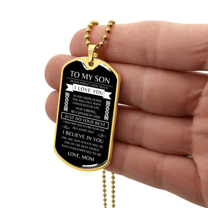 To My Son - Personalized Dog Tag - Necklace - Ball Chain Necklace - Gift for Son - Gift from Mom - Men's Jewelry
