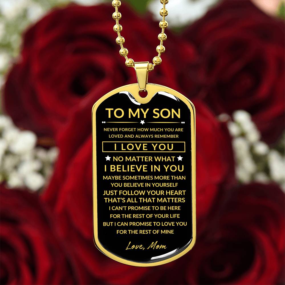 To My Son - Personalized Dog Tag - Necklace - Ball Chain Necklace - Gift for Son - Gift from Mom - Men's Jewelry