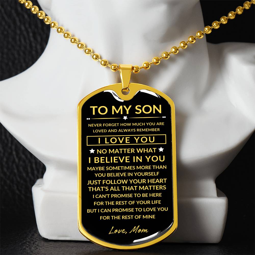 To My Son - Personalized Dog Tag - Necklace - Ball Chain Necklace - Gift for Son - Gift from Mom - Men's Jewelry