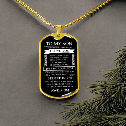 To My Son - Personalized Dog Tag - Necklace - Ball Chain Necklace - Gift for Son - Gift from Mom - Men's Jewelry
