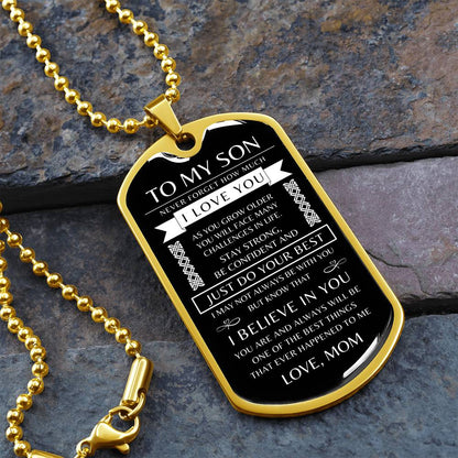 To My Son - Personalized Dog Tag - Necklace - Ball Chain Necklace - Gift for Son - Gift from Mom - Men's Jewelry