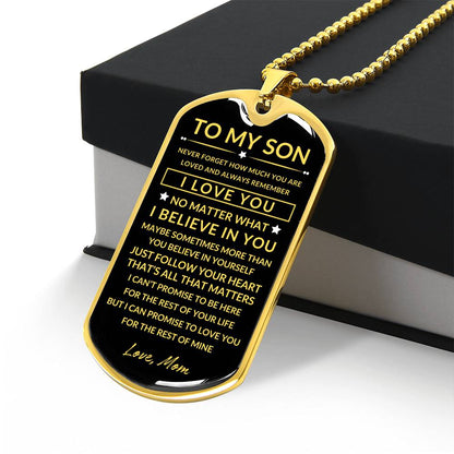 To My Son - Personalized Dog Tag - Necklace - Ball Chain Necklace - Gift for Son - Gift from Mom - Men's Jewelry