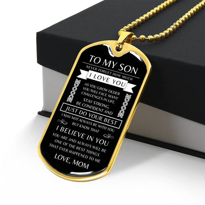 To My Son - Personalized Dog Tag - Necklace - Ball Chain Necklace - Gift for Son - Gift from Mom - Men's Jewelry