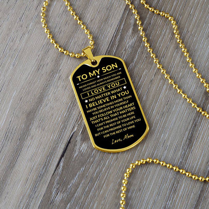 To My Son - Personalized Dog Tag - Necklace - Ball Chain Necklace - Gift for Son - Gift from Mom - Men's Jewelry