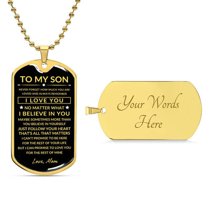personalized dog tag for my son, never forget how much I love you, engraved necklace, engraved dog tag, custom engraving, military gift, gift for him, mens gift, men's jewelry