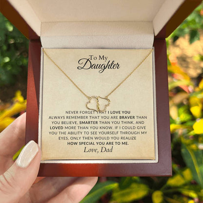 10K Solid Yellow Gold Heart Necklace for Daughter - Gift for Daughter - Gift from Dad - Diamond Necklace