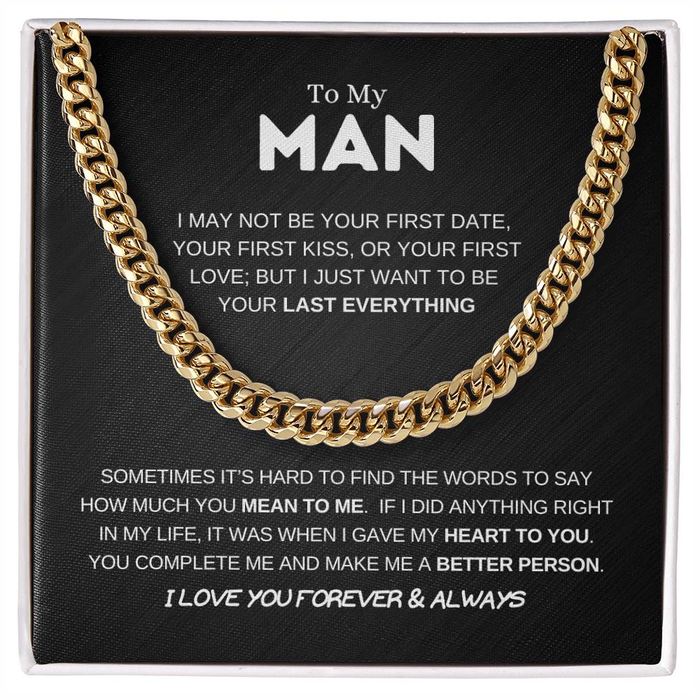 14k Gold - To My Man - Men's Jewelry - Men's Gift - Cuban Link Chain - Adjustable Length