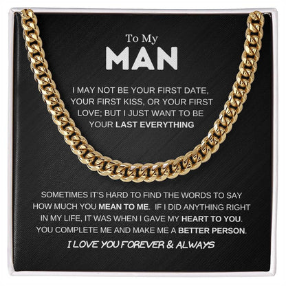 14k Gold - To My Man - Men's Jewelry - Men's Gift - Cuban Link Chain - Adjustable Length