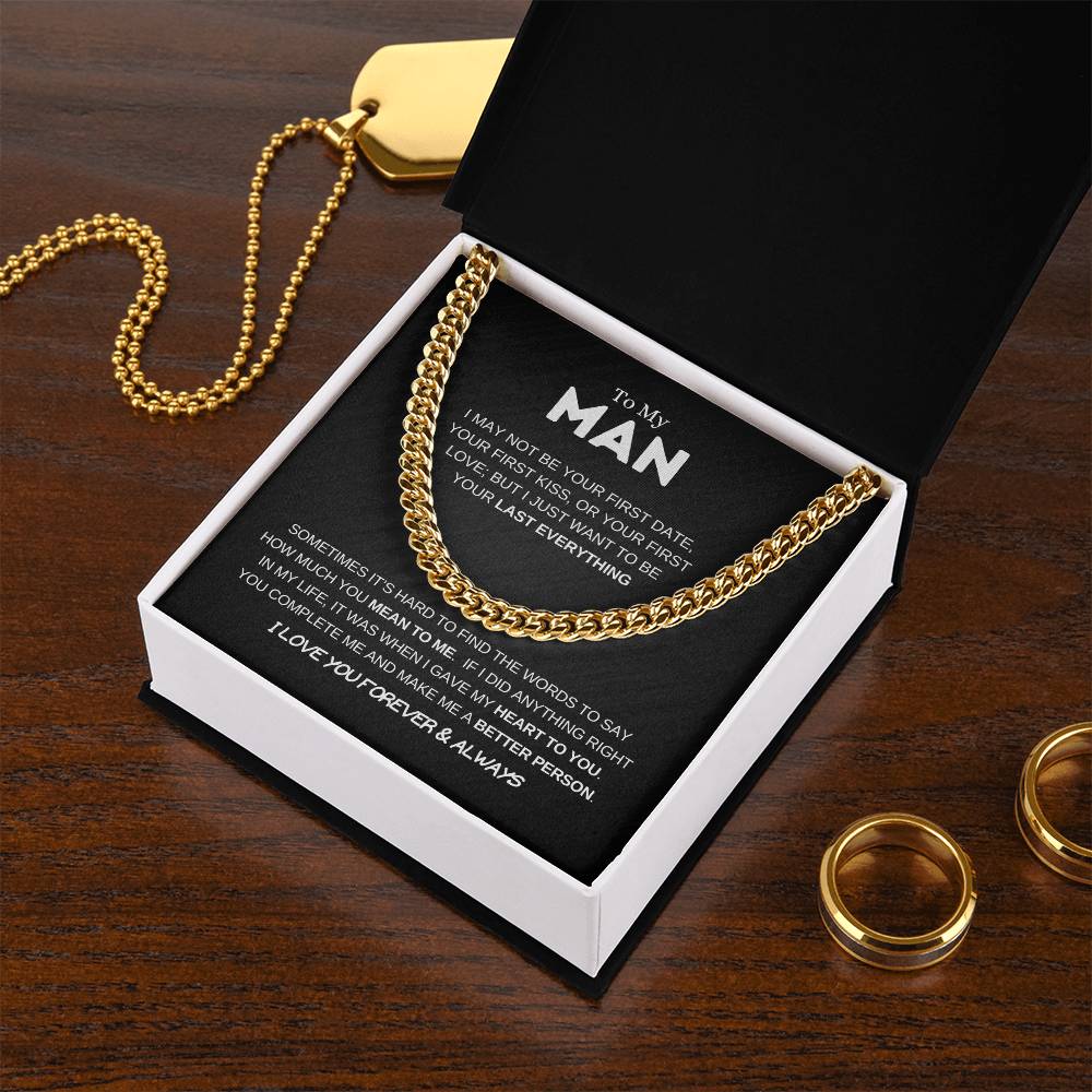 14k Gold - To My Man - Men's Jewelry - Men's Gift - Cuban Link Chain - Adjustable Length