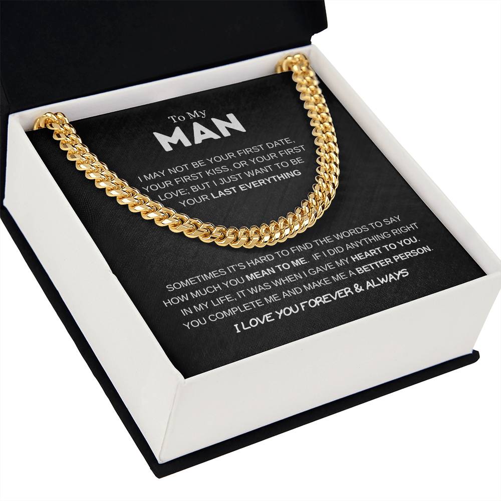 14k Gold - To My Man - Men's Jewelry - Men's Gift - Cuban Link Chain - Adjustable Length