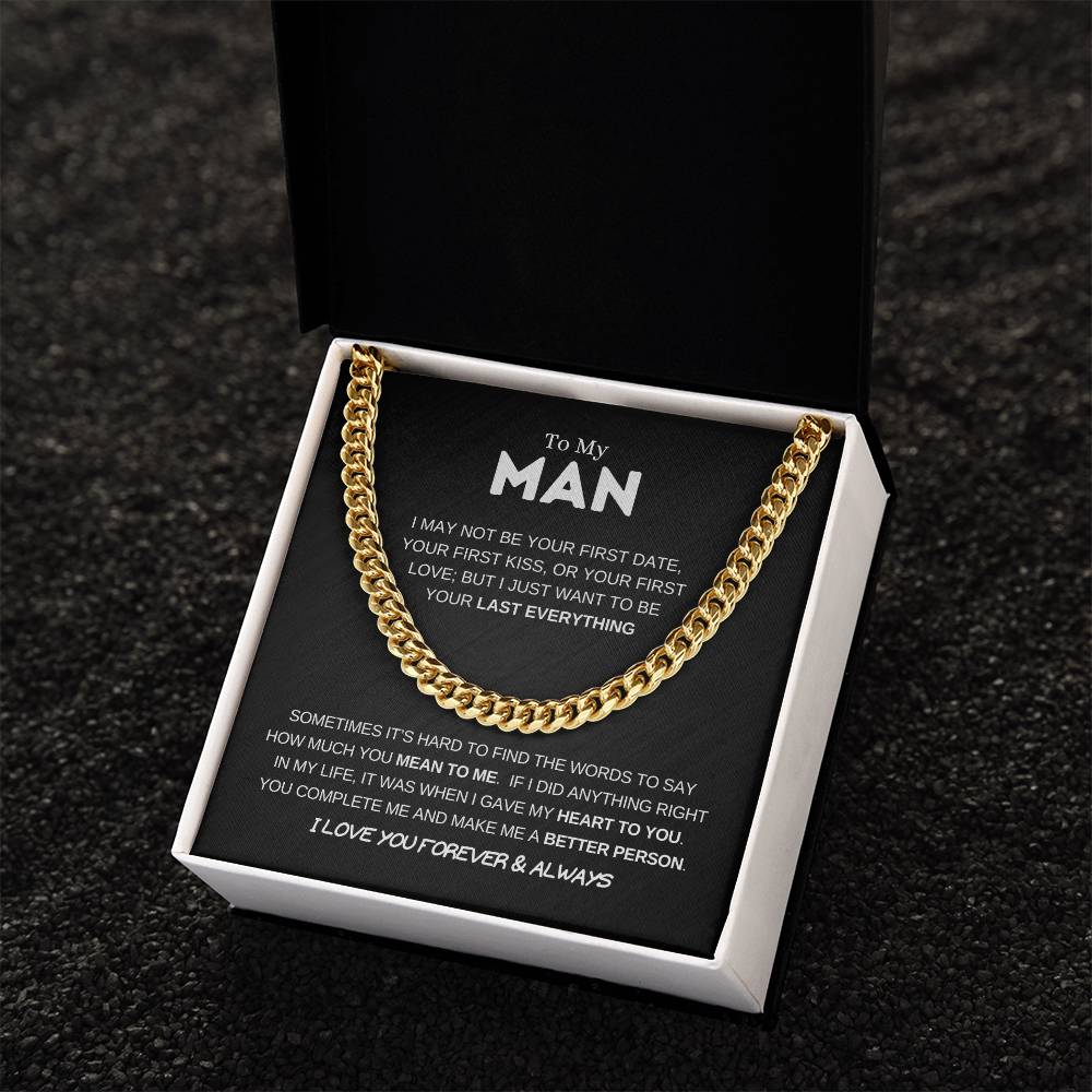 14k Gold - To My Man - Men's Jewelry - Men's Gift - Cuban Link Chain - Adjustable Length