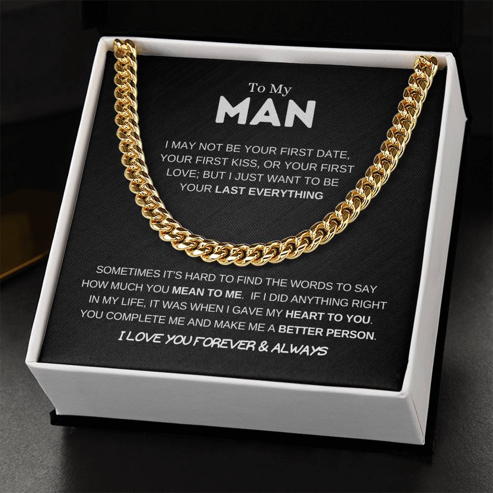 14k Gold - To My Man - Men's Jewelry - Men's Gift - Cuban Link Chain - Adjustable Length