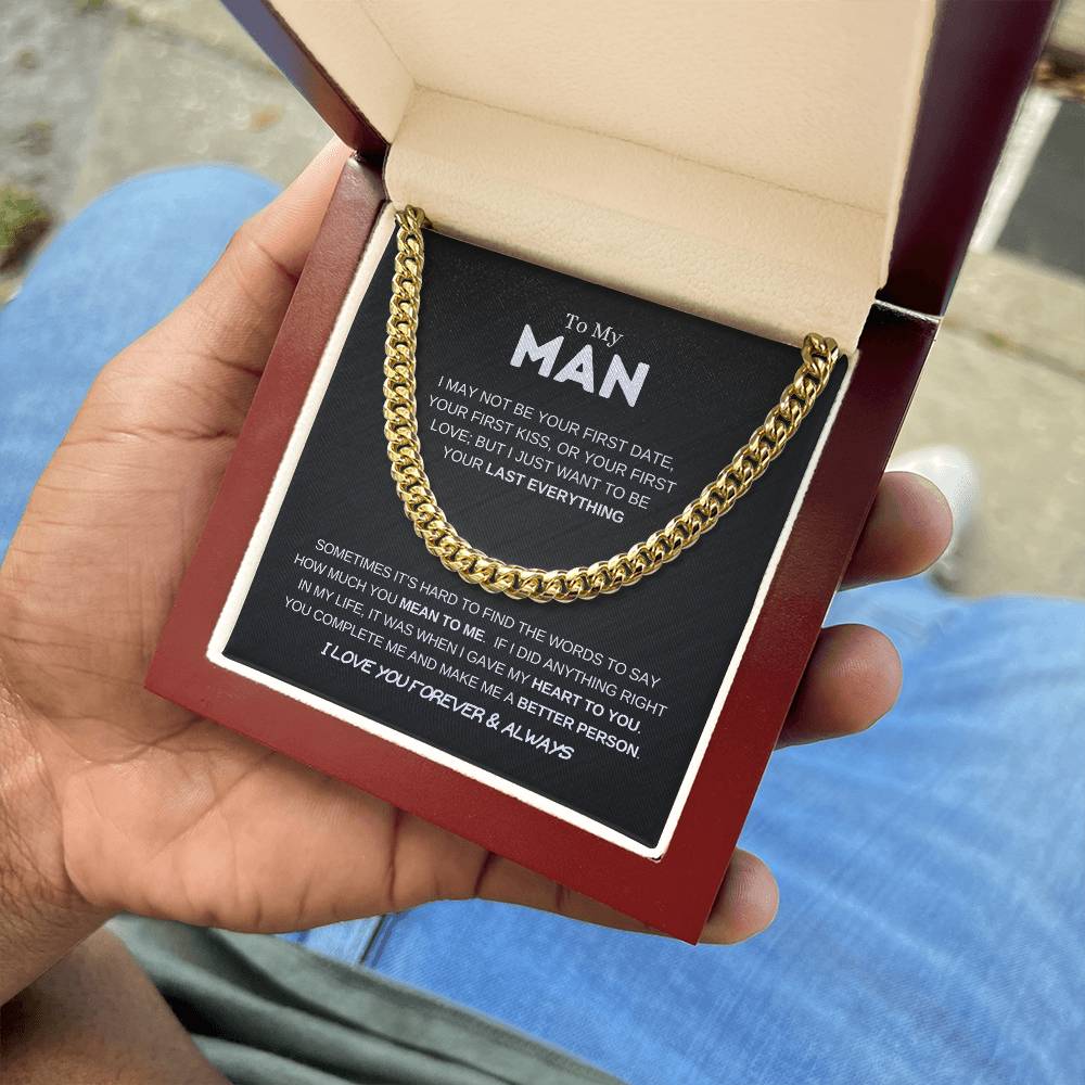 14k Gold - To My Man - Men's Jewelry - Men's Gift - Cuban Link Chain - Adjustable Length