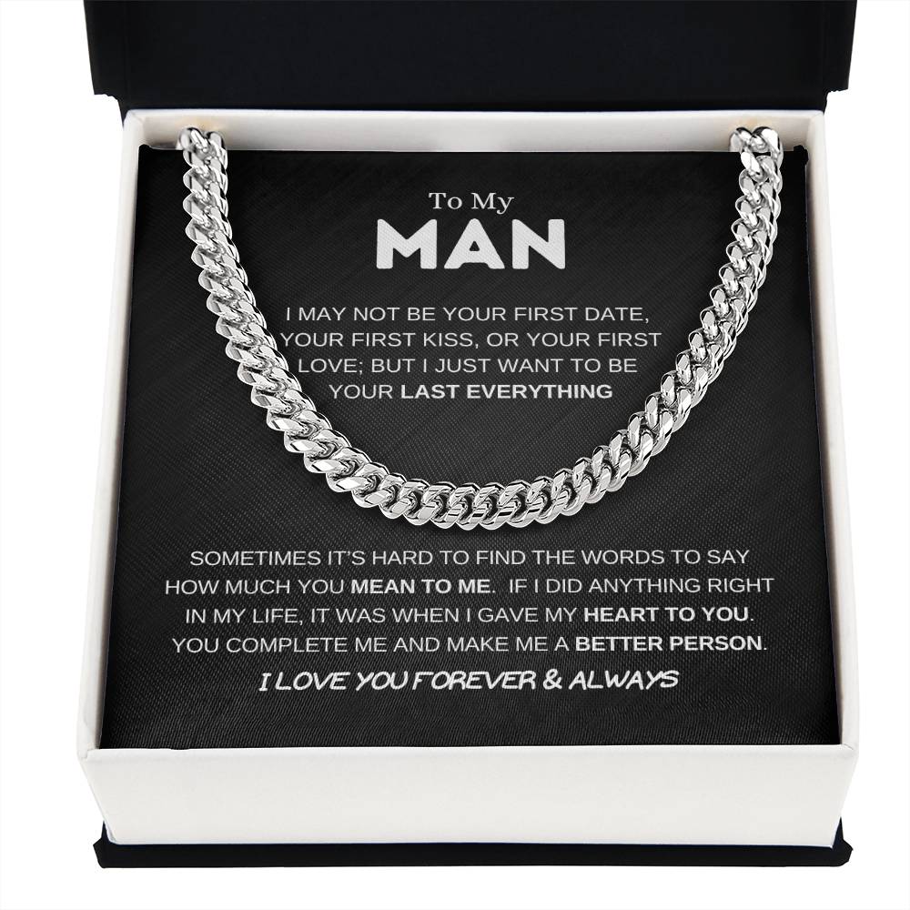 14k Gold - To My Man - Men's Jewelry - Men's Gift - Cuban Link Chain - Adjustable Length